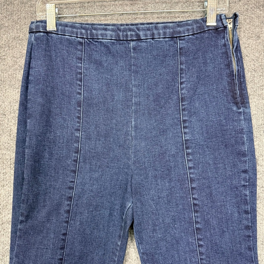 For The Republic Bell Bottom Jeans Womens 10 Blue Dark Wash Raw Hem Side Zip - Picture 2 of 12